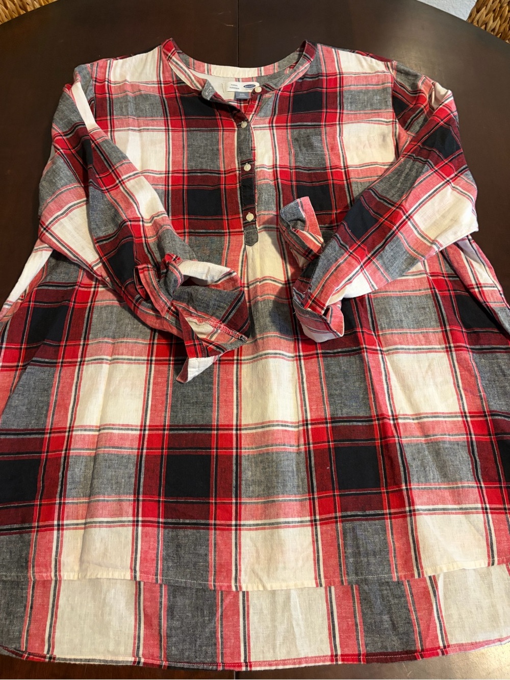 Old Navy Red, Black & White Plaid Henley Tunic Shirt